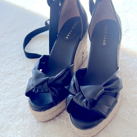 Cole Haan Sz 8.5 Cloudfeel Hampton Leather Top Knot Espadrille Wedge Sandals NEW - Picture 8 of 16